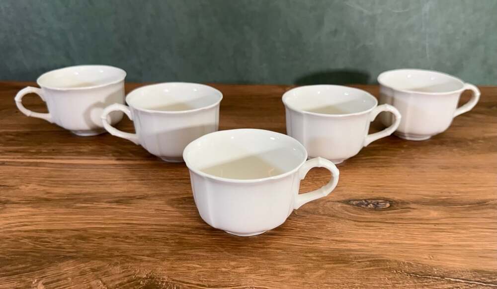 Villeroy & Boch Manoir White Scalloped Teacups Set Of 5